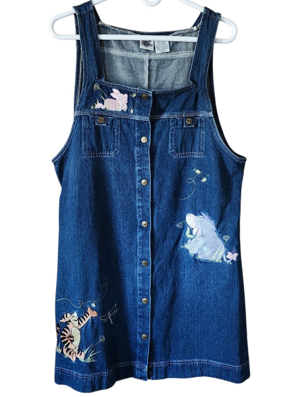 Vintage 90s Disney Catalog Winnie the Pooh Embroidered Denim Jumper Dress. Sz. L